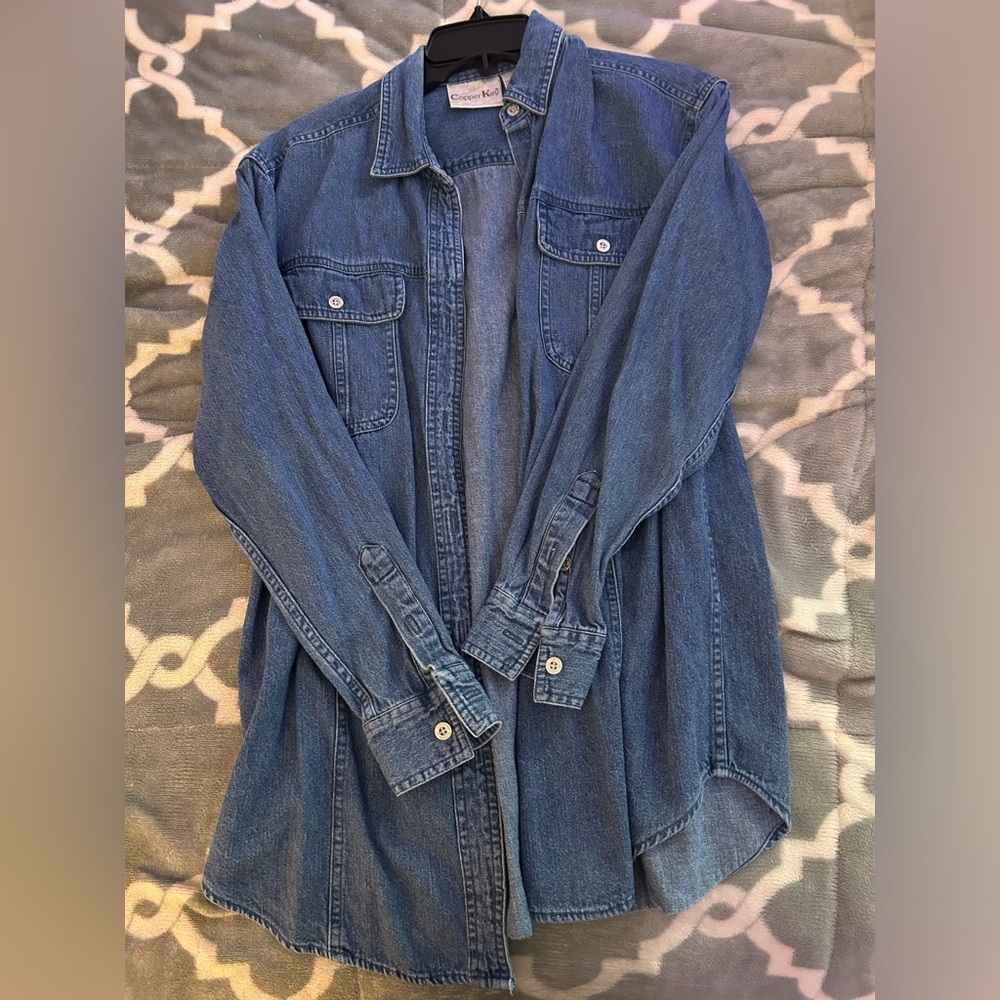 blue denim long sleeve jacket